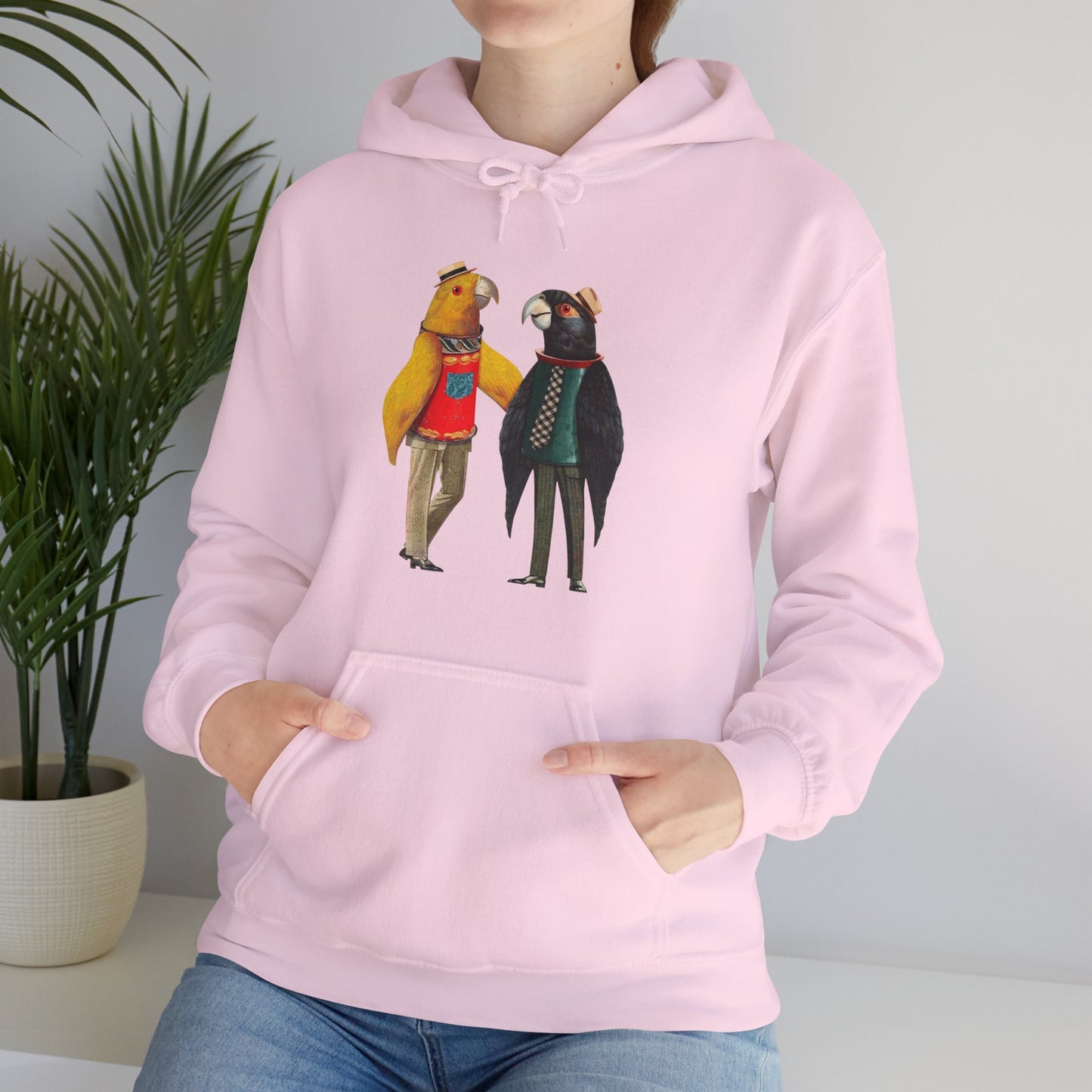 Hooded Sweatshirt Love Birds Parrots Couple Illustrations