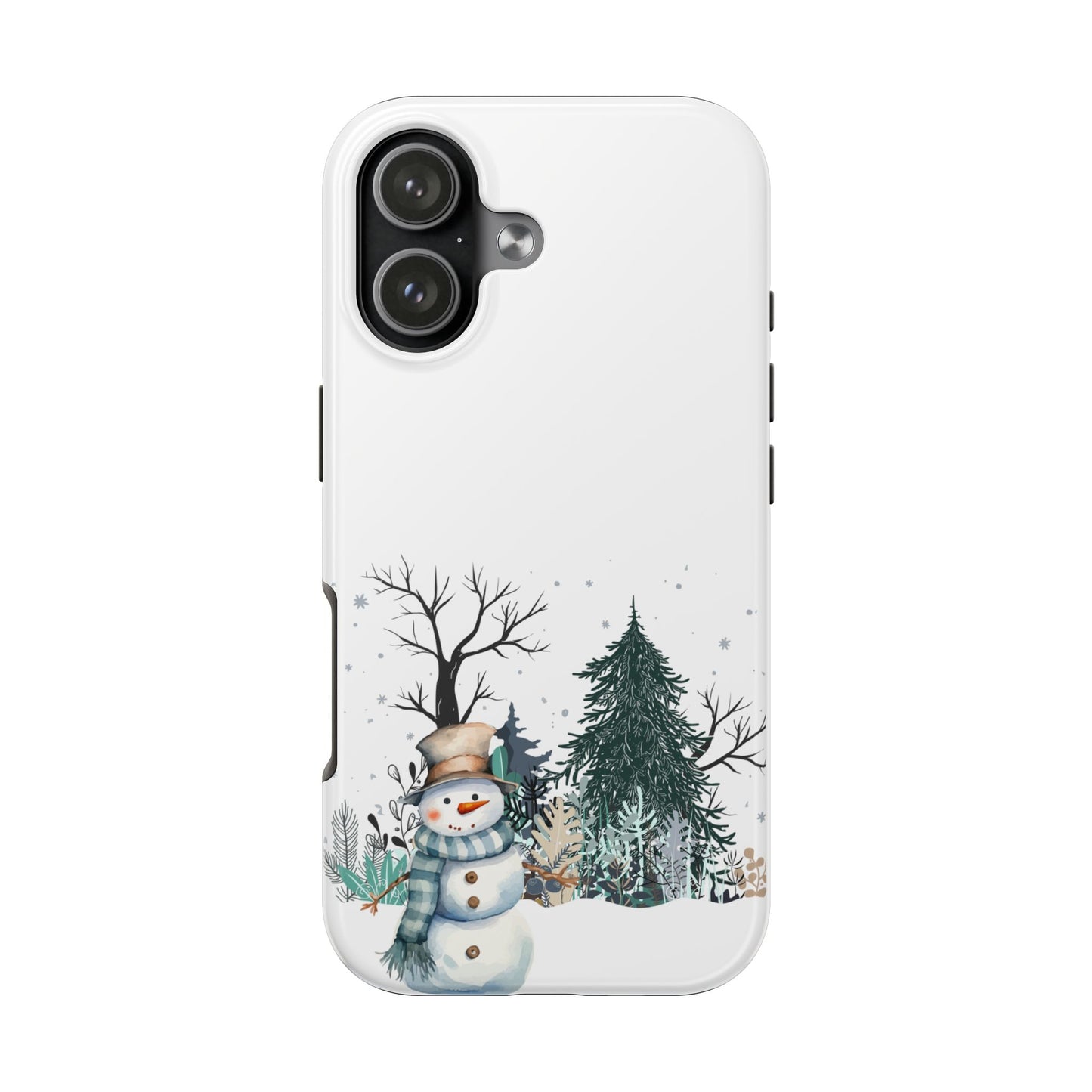 Winter Snowman Phone Case with Forest Trees and Snowflakes Cute Holiday Design Protective Cover for Christmas and Cozy Seasonal Vibes