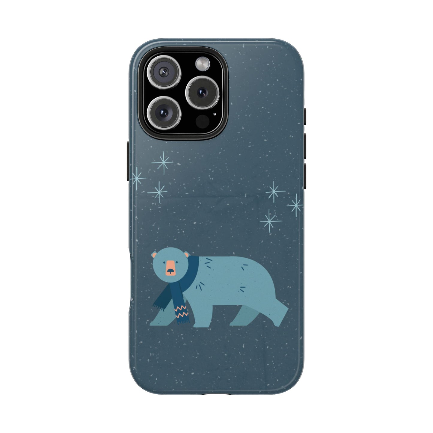 Cute Winter Bear Phone Case with Scarf and Snowy Night Background Cozy Animal Design Protective Cover for Holiday and Cold Weather Vibes