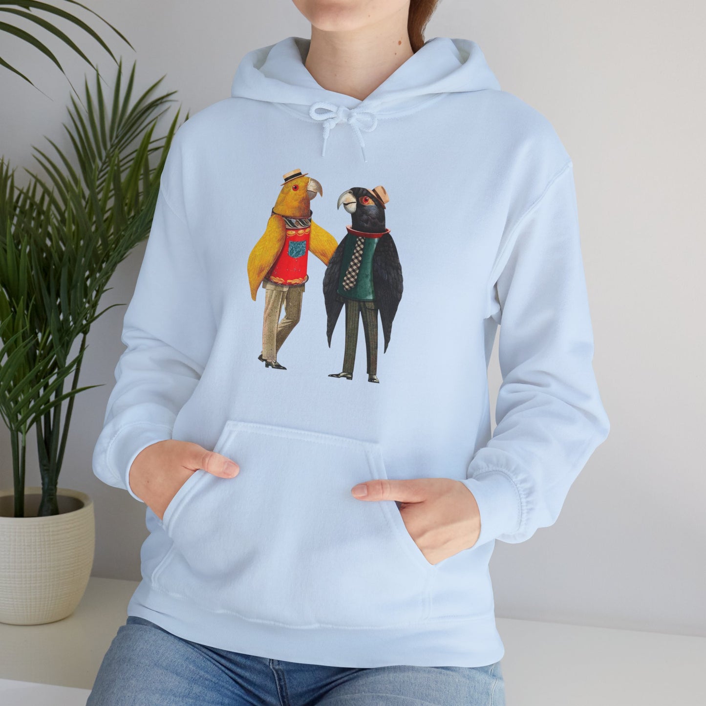 Hooded Sweatshirt Love Birds Parrots Couple Illustrations