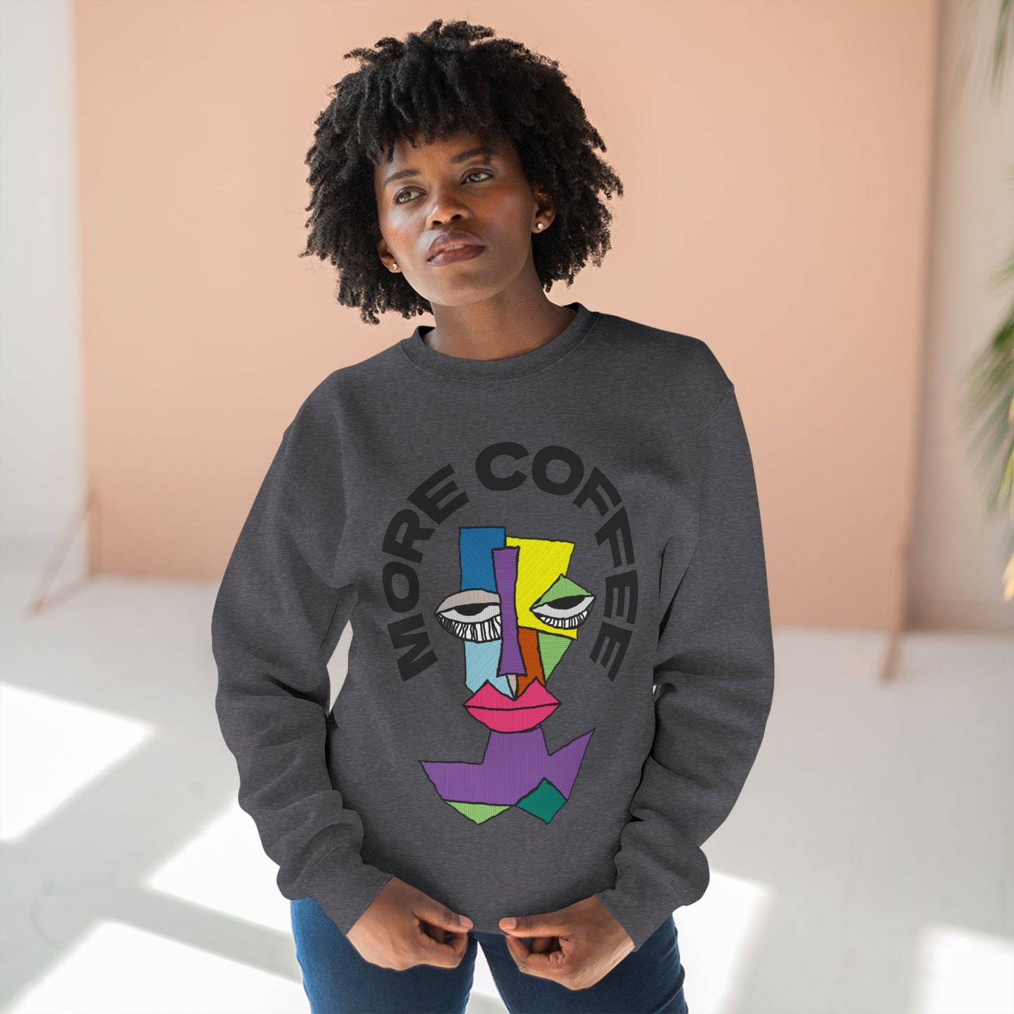 Coffee Lover Unisex Sweatshirt with Sleepy Character Diagram