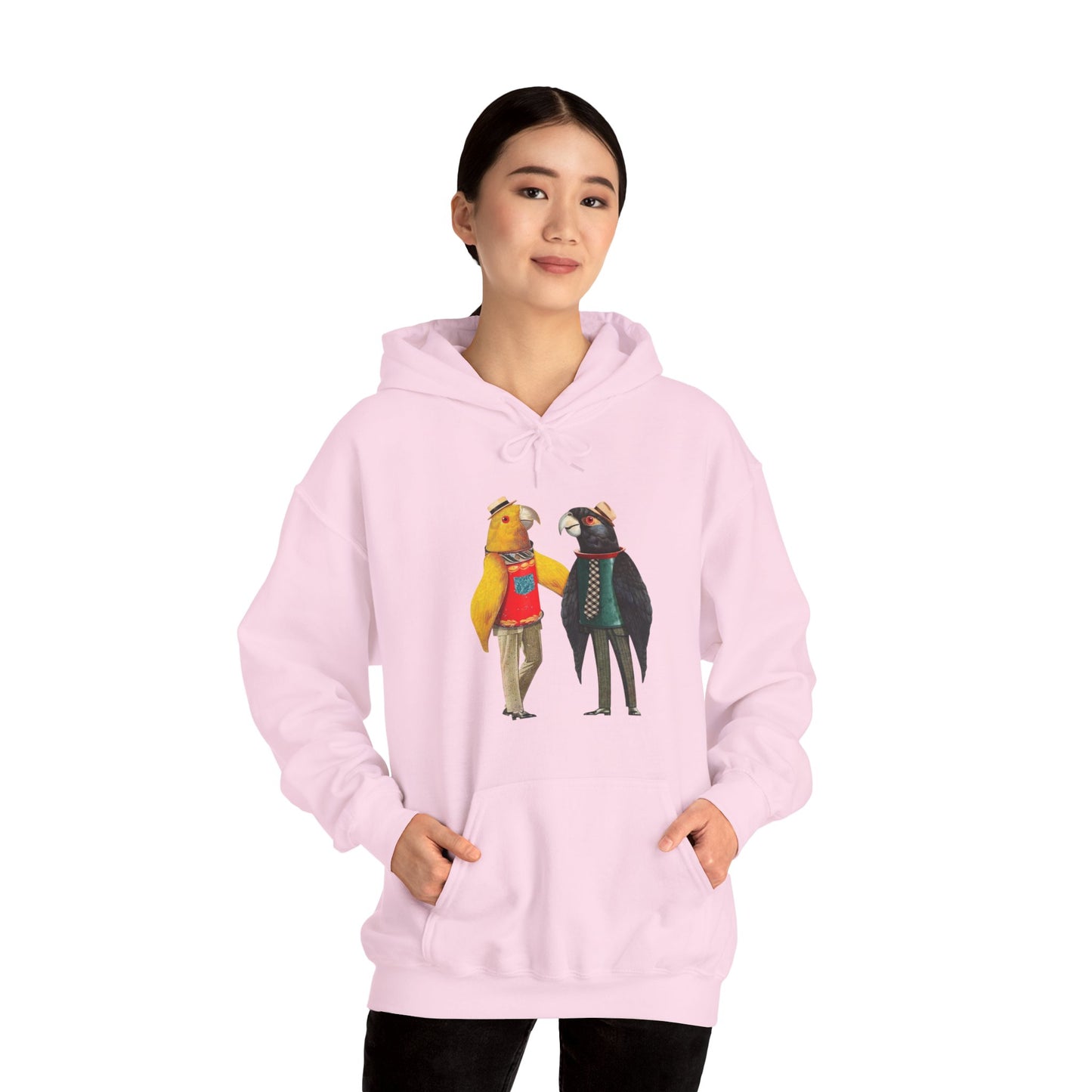 Hooded Sweatshirt Love Birds Parrots Couple Illustrations