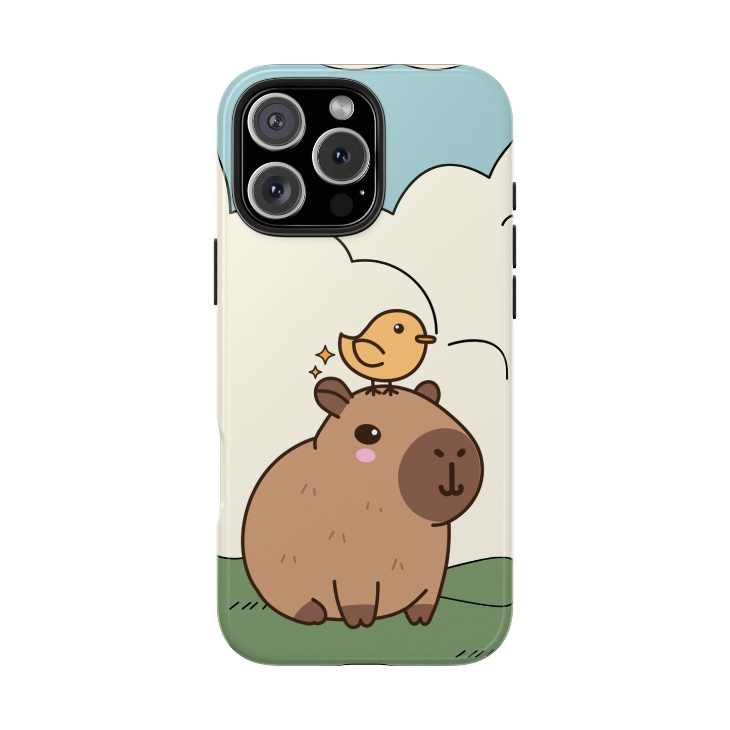 Cute Capybara and Bird Phone Case with Simple Pastel Cartoon Design Adorable Animal Friends Protective Cover for Kawaii and Wholesome Vibes