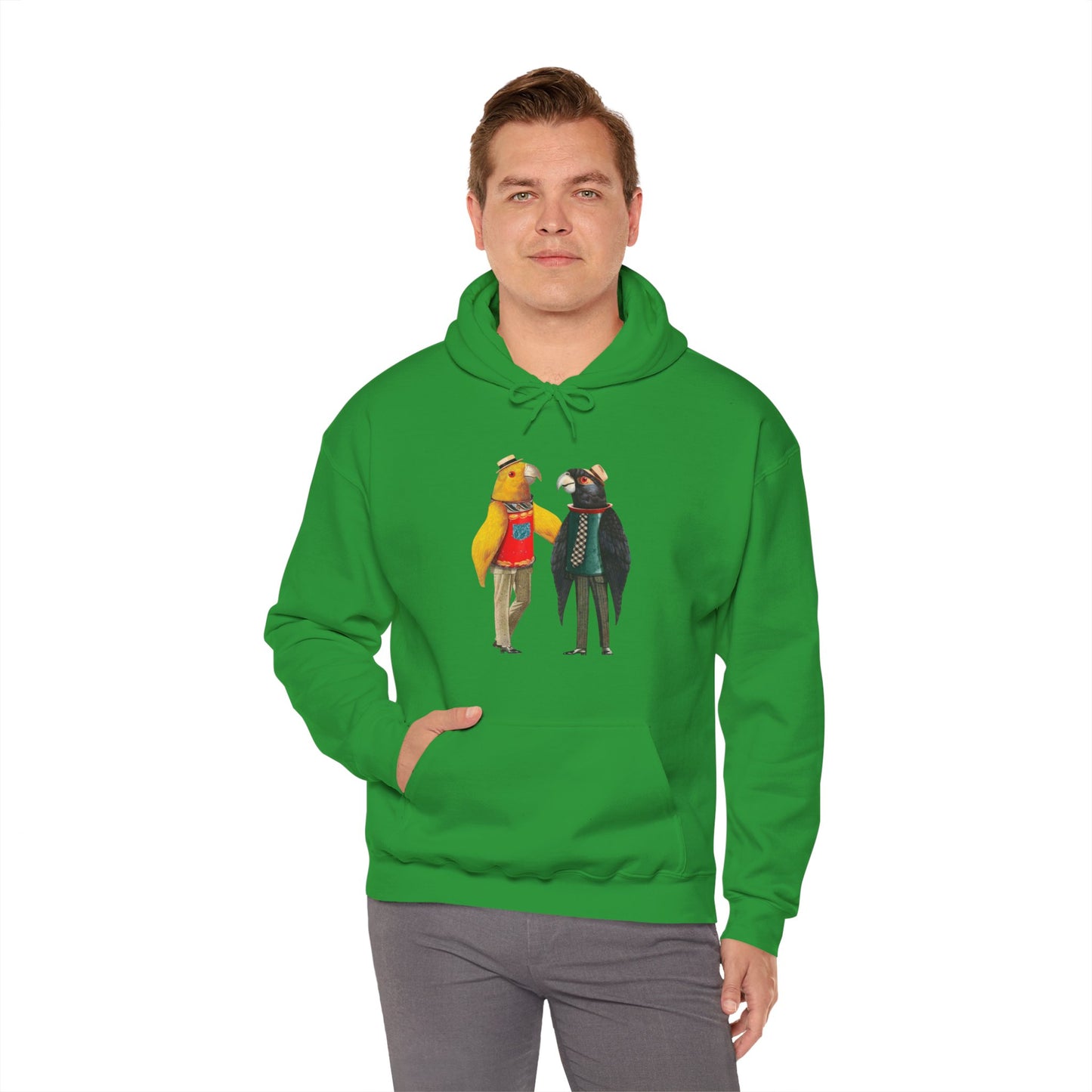 Hooded Sweatshirt Love Birds Parrots Couple Illustrations