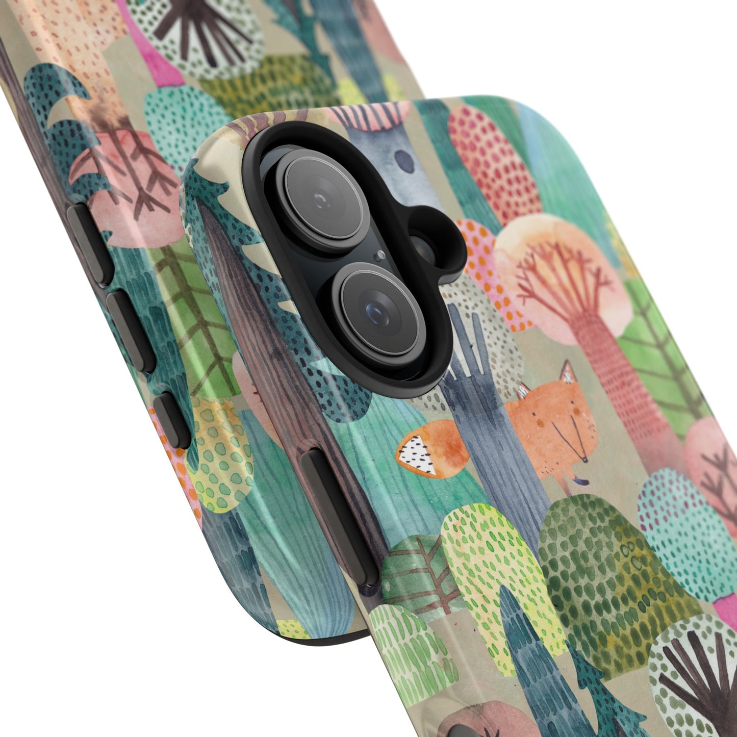 Colorful Forest Phone Case with Hidden Fox Design and Whimsical Trees – Artistic Nature Woodland Protective Cover for All Models