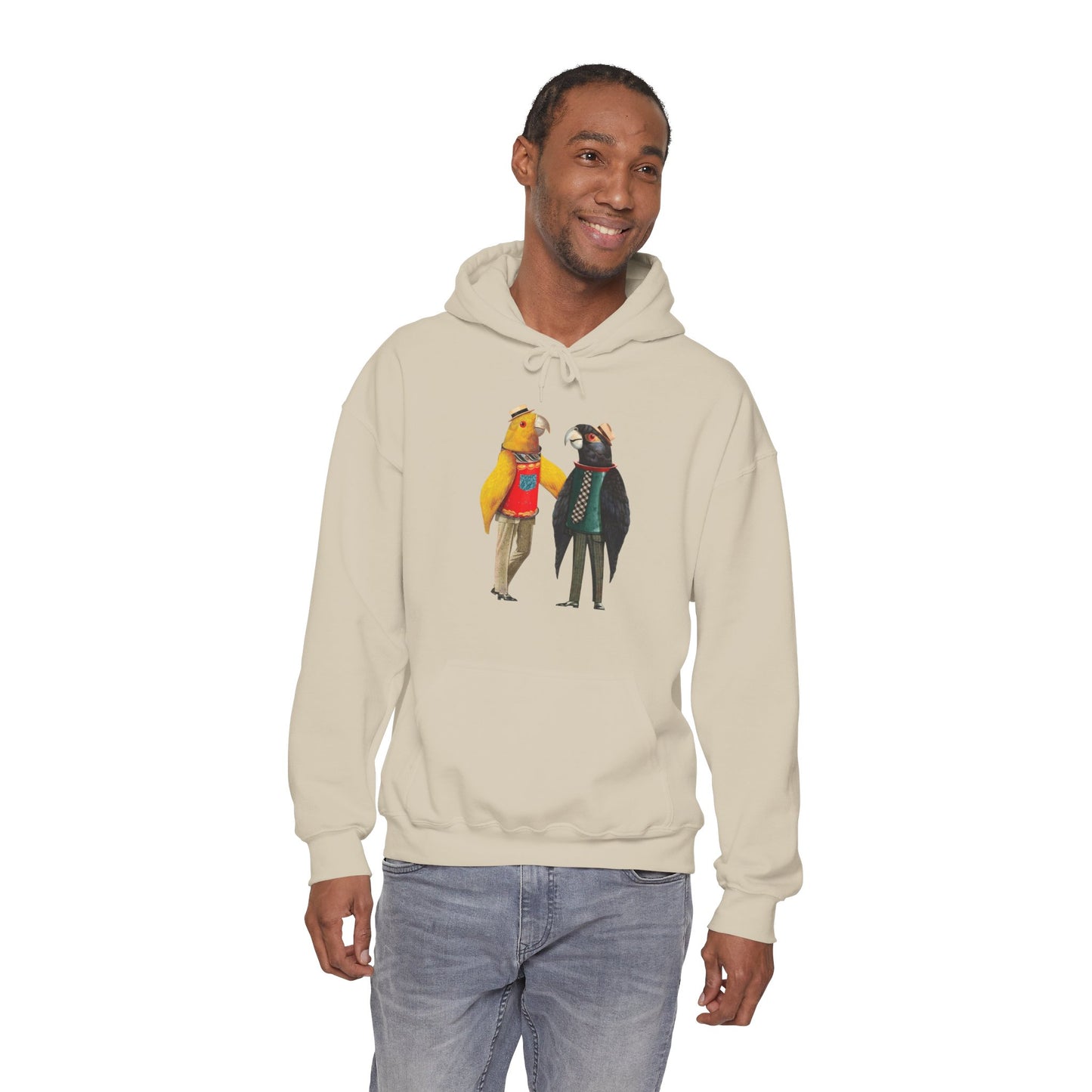 Hooded Sweatshirt Love Birds Parrots Couple Illustrations
