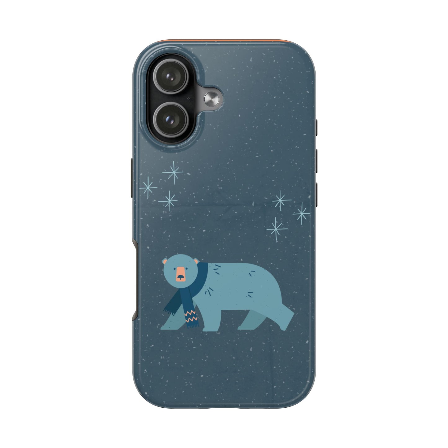 Cute Winter Bear Phone Case with Scarf and Snowy Night Background Cozy Animal Design Protective Cover for Holiday and Cold Weather Vibes