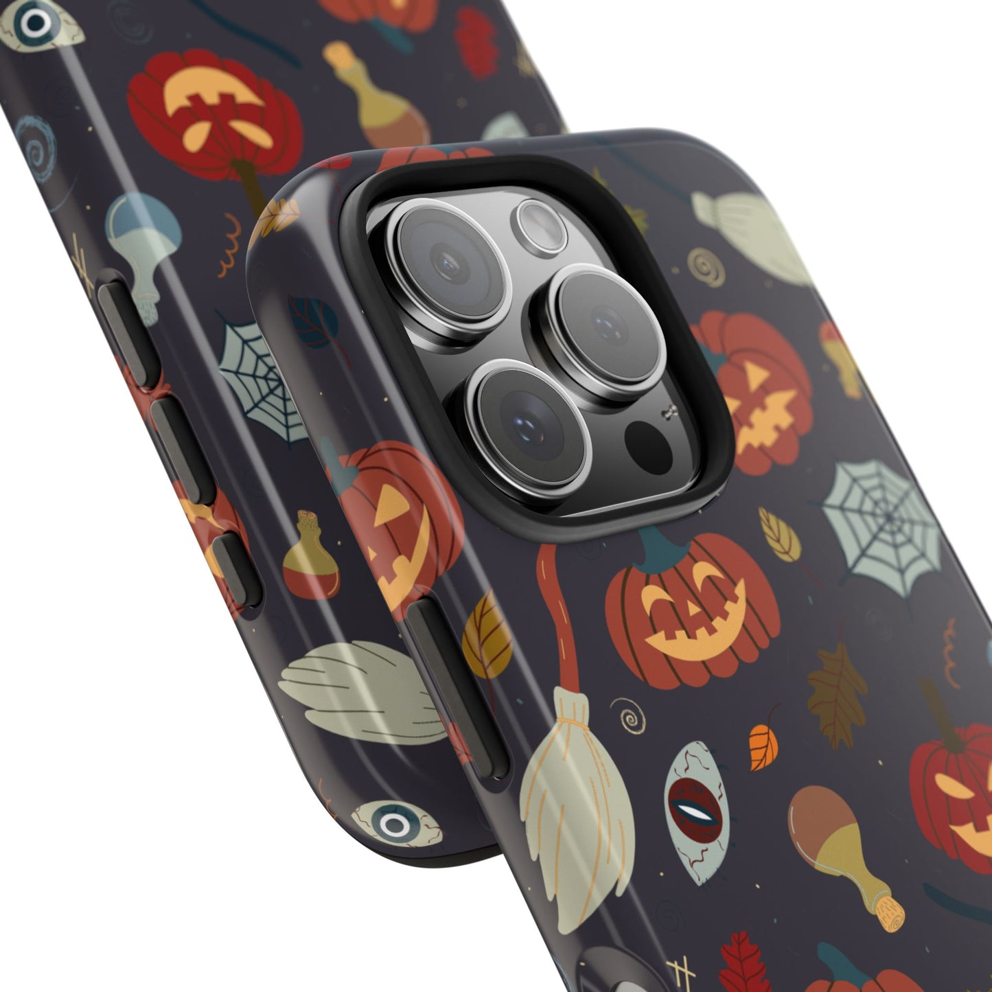 Spooky Halloween Pumpkin Phone Case with Witches Brooms, Potions, and Autumn Leaves – Fun Festive Protective Cover for October Vibes