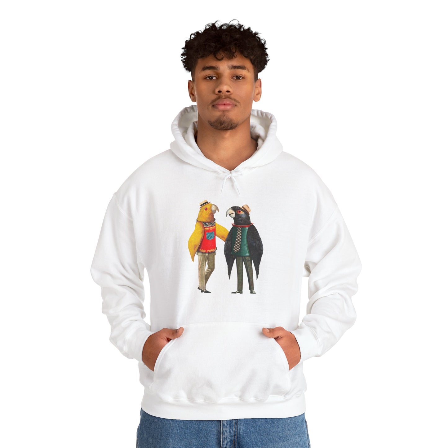 Hooded Sweatshirt Love Birds Parrots Couple Illustrations