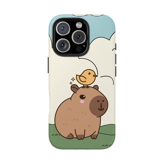 Cute Capybara and Bird Phone Case with Simple Pastel Cartoon Design Adorable Animal Friends Protective Cover for Kawaii and Wholesome Vibes