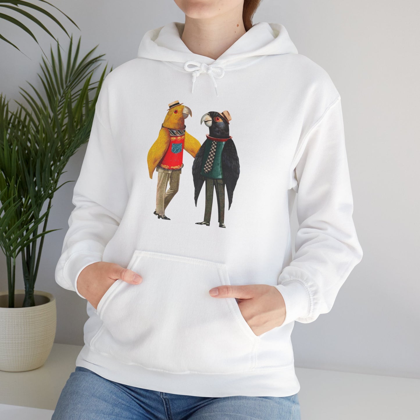 Hooded Sweatshirt Love Birds Parrots Couple Illustrations