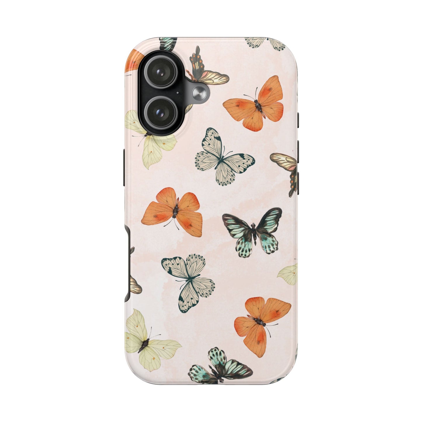 Elegant Butterfly Phone Case with Soft Pastel Background – Delicate Nature-Inspired Design Featuring Orange and Mint Green Butterflies
