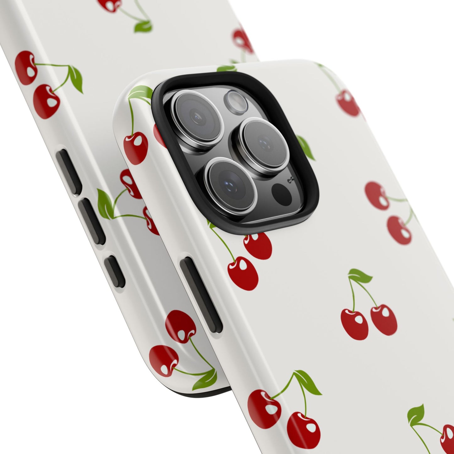 Cute Cherry Pattern Phone Case with Minimalist White Background – Playful Red Fruit Design Protective Cover for Sweet and Simple Style