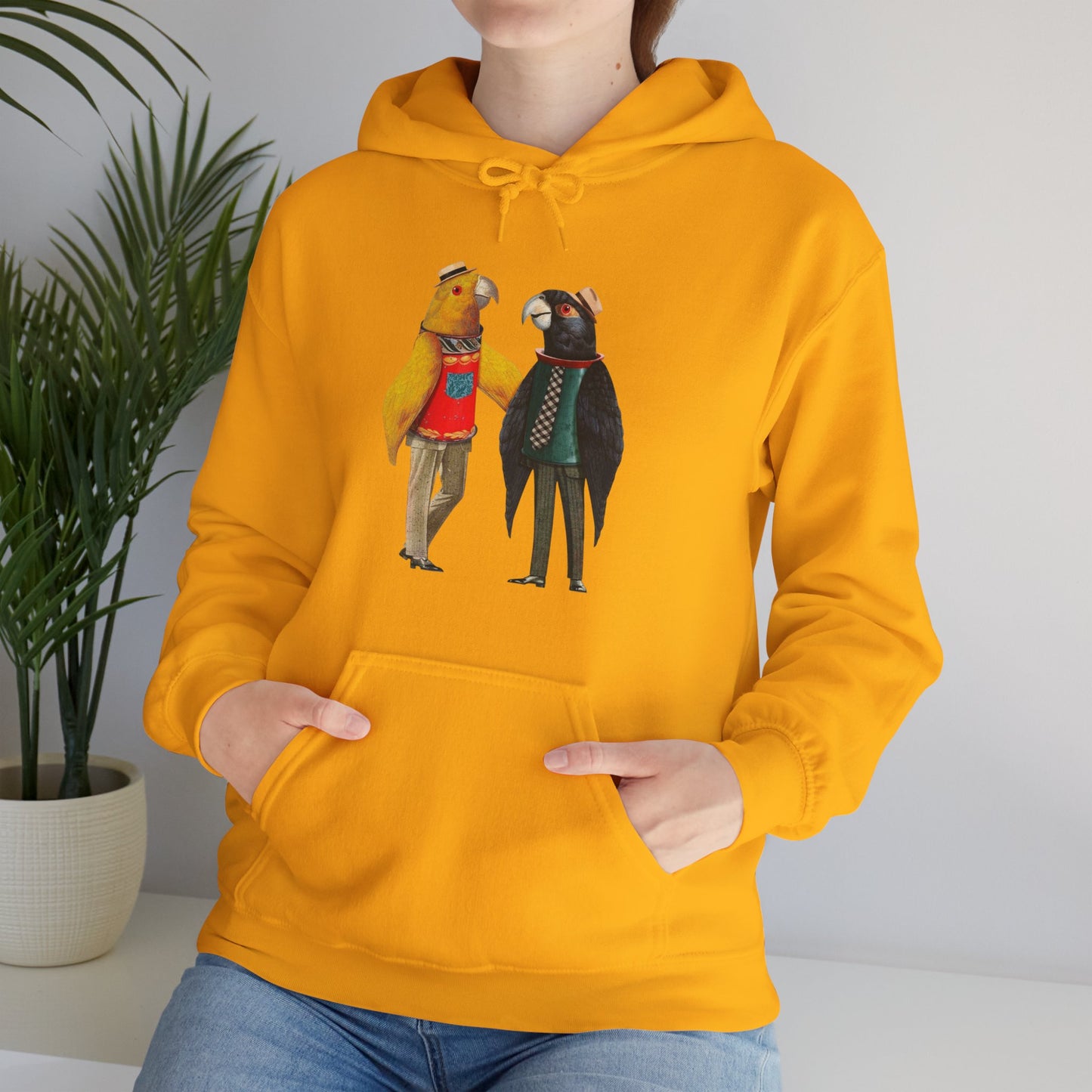 Hooded Sweatshirt Love Birds Parrots Couple Illustrations