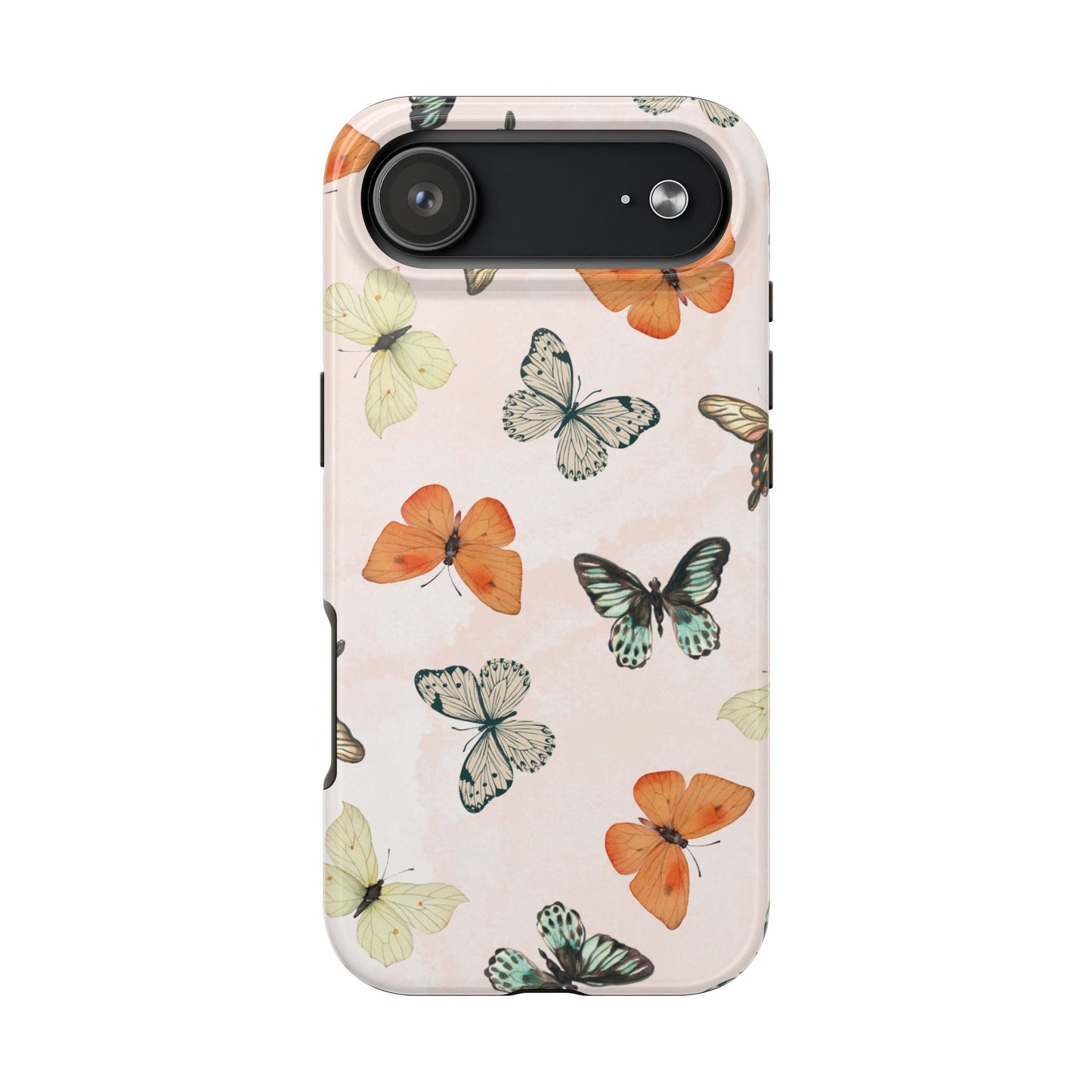 Elegant Butterfly Phone Case with Soft Pastel Background – Delicate Nature-Inspired Design Featuring Orange and Mint Green Butterflies