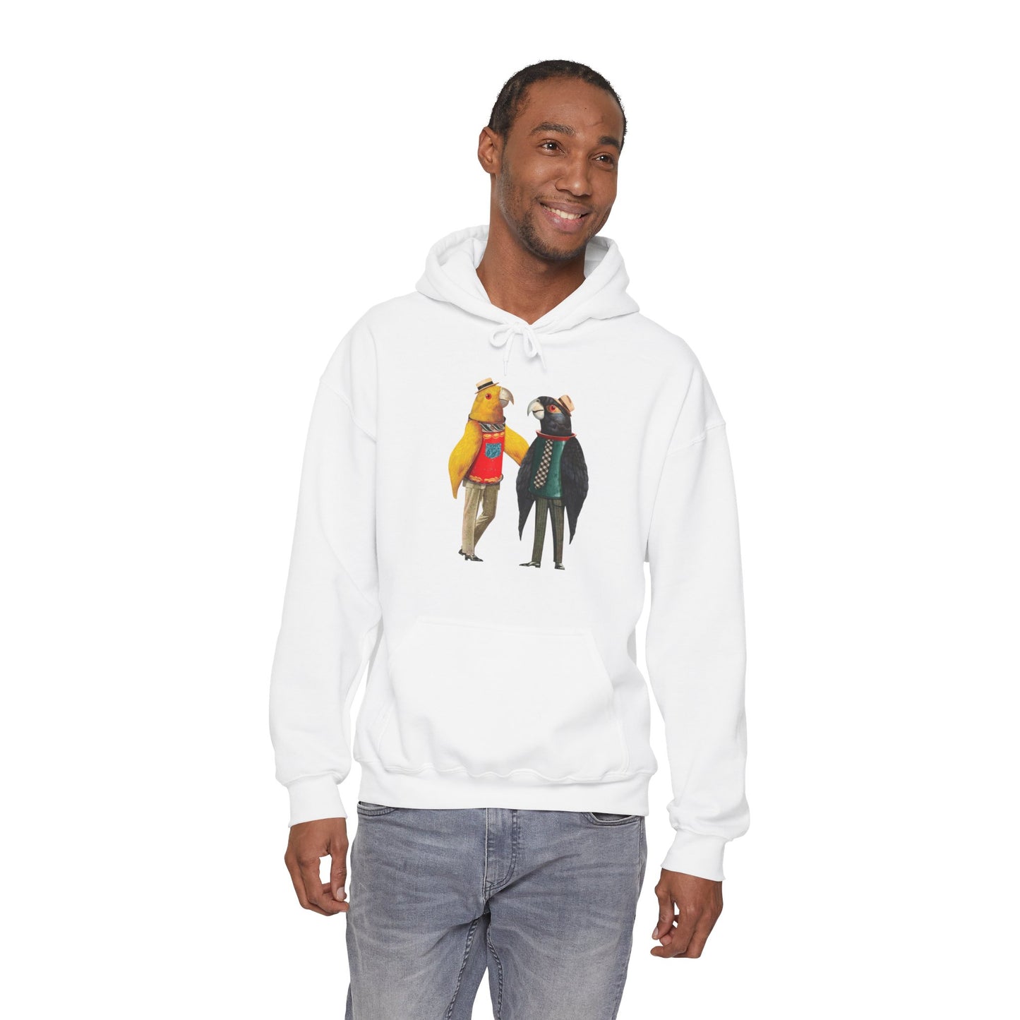 Hooded Sweatshirt Love Birds Parrots Couple Illustrations