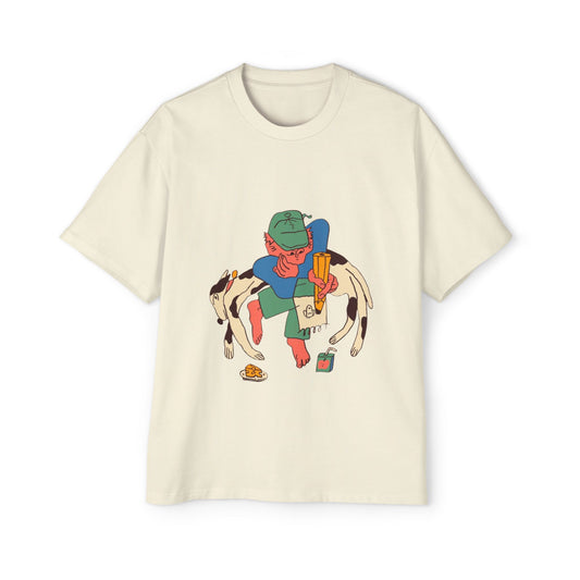 Oversized T-Shirt Abstract Design, Men's Tee with boho graphic, relaxed fit streetwear shirt, casual wear showcasing unicorn theme.
