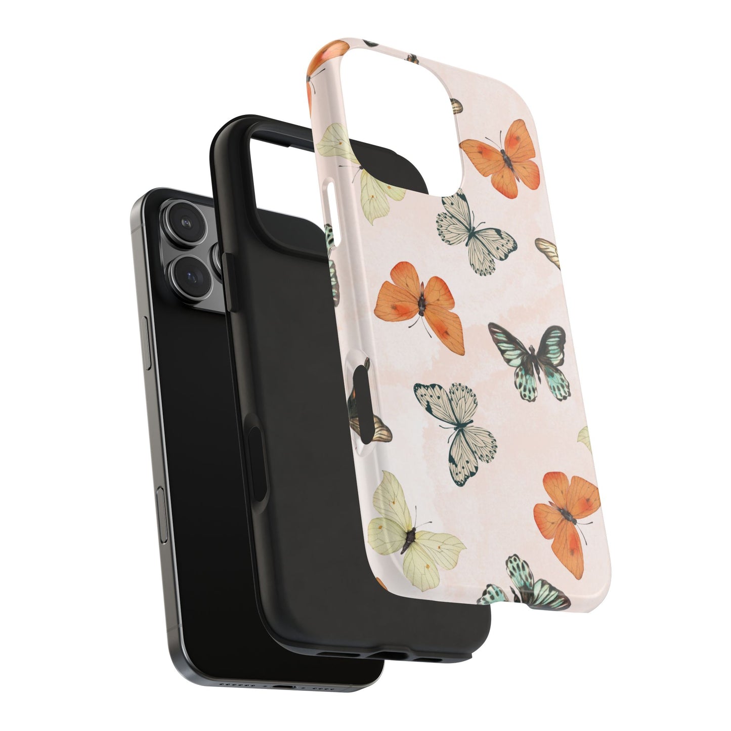Elegant Butterfly Phone Case with Soft Pastel Background – Delicate Nature-Inspired Design Featuring Orange and Mint Green Butterflies