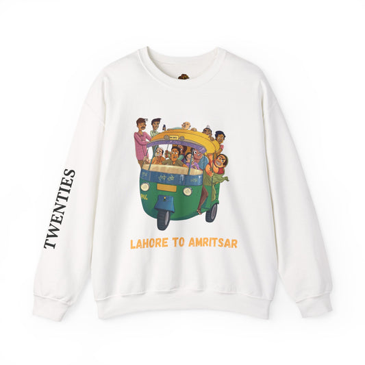 Cultural Adventure Sweatshirt - Lahore to Amritsar Design, (Customizable Text on the Arm) Unisex Crew, Comfy Casual Wear