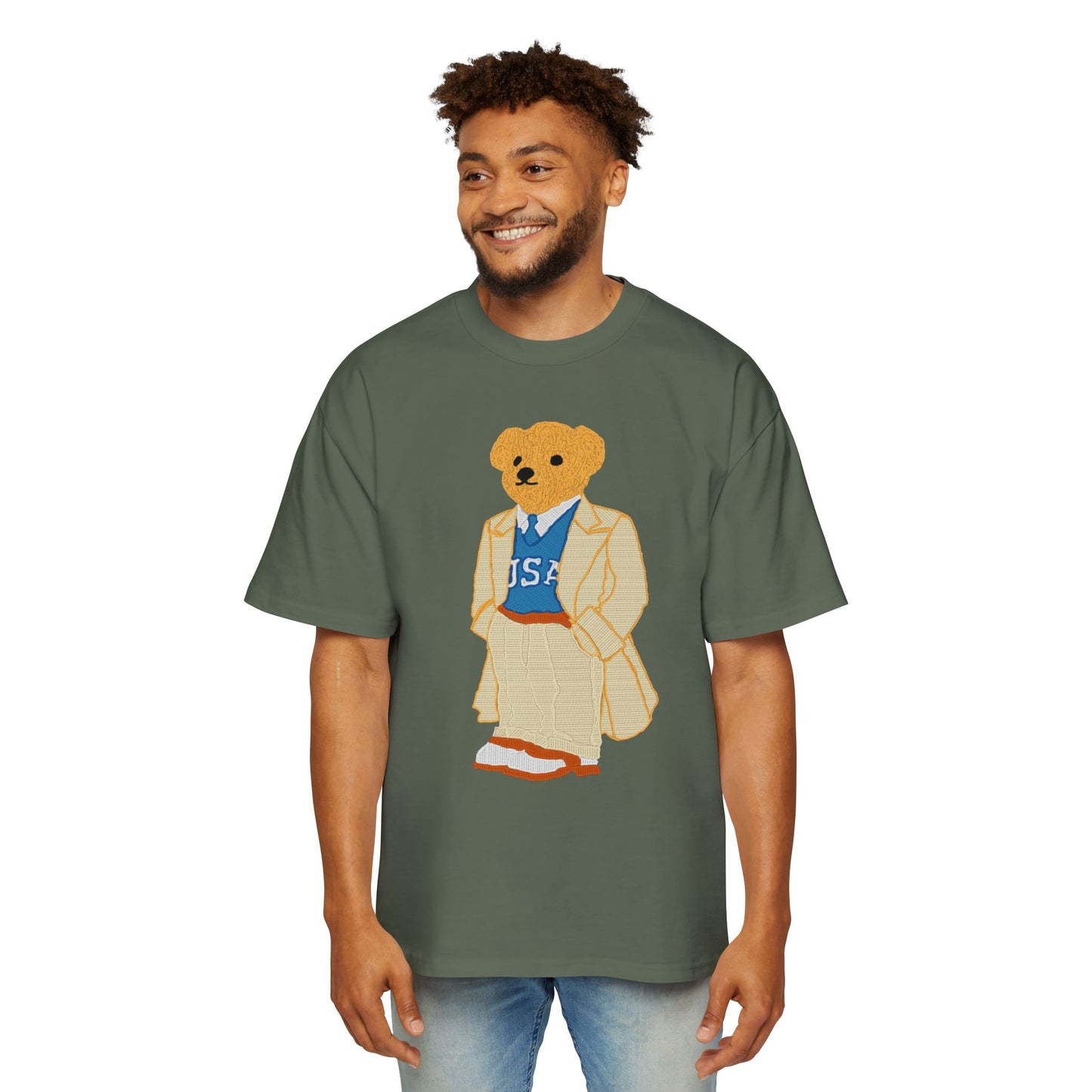USA Bear Graphic Premium Oversized Tee, Casual Streetwear Shirt, Vintage Style Men's T-Shirt, Funky Bear Tee, Summer Fashion Top
