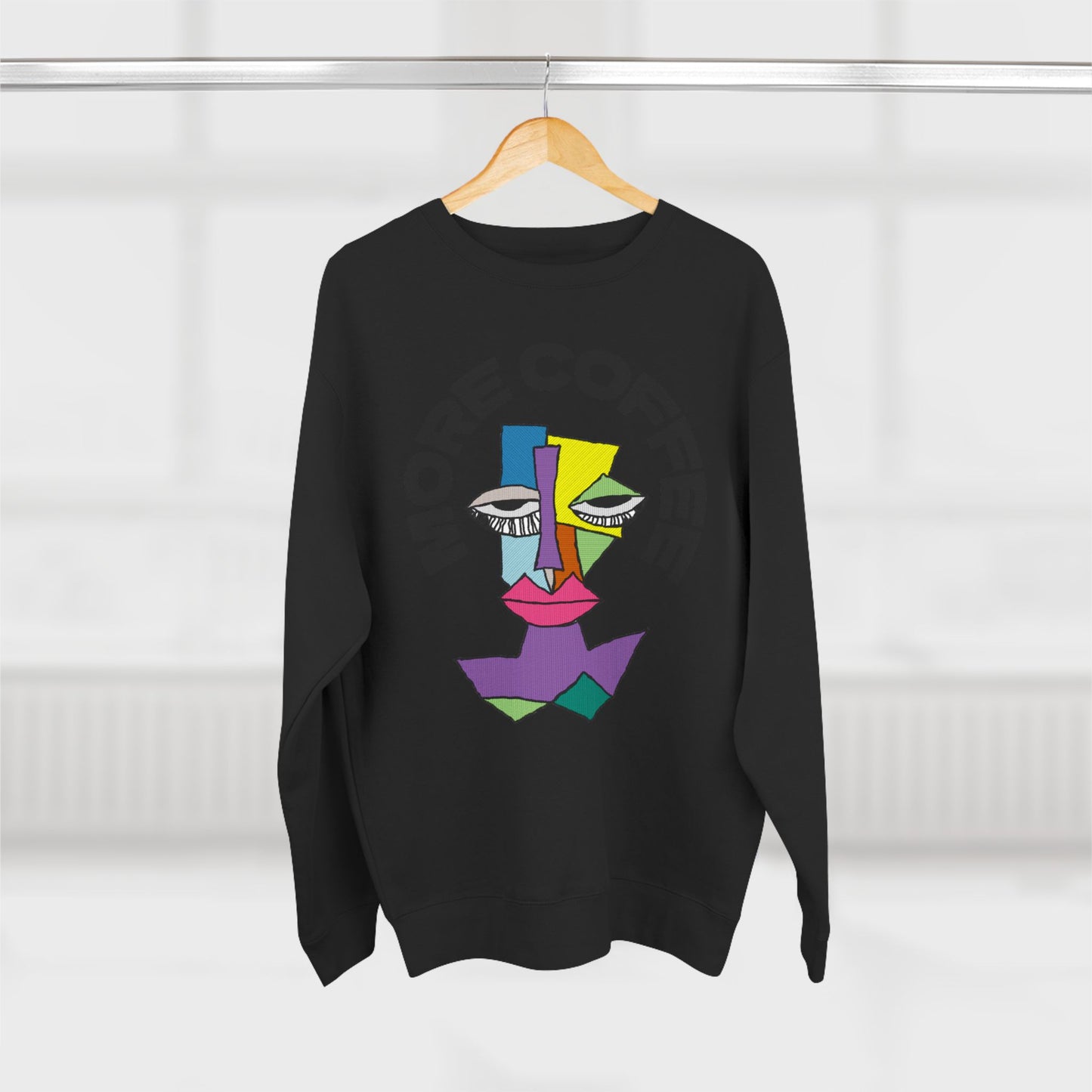 Coffee Lover Unisex Sweatshirt with Sleepy Character Diagram