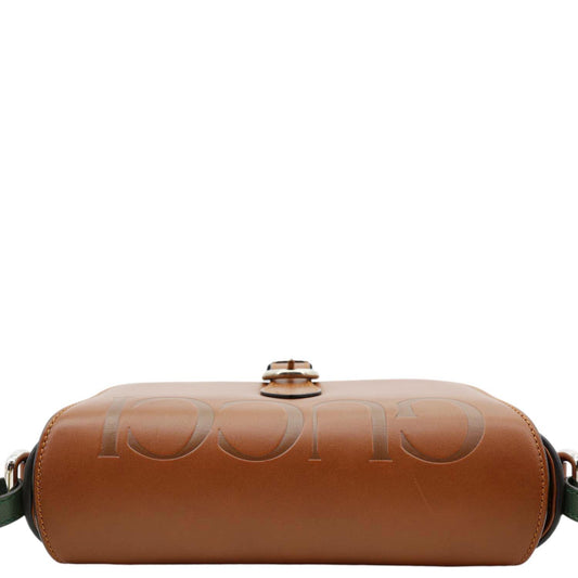 GUCCI Logo Small Embossed Calfskin Leather Shoulder Bag Brown 679540 with embossed logo design and gold-tone hardware, front view.