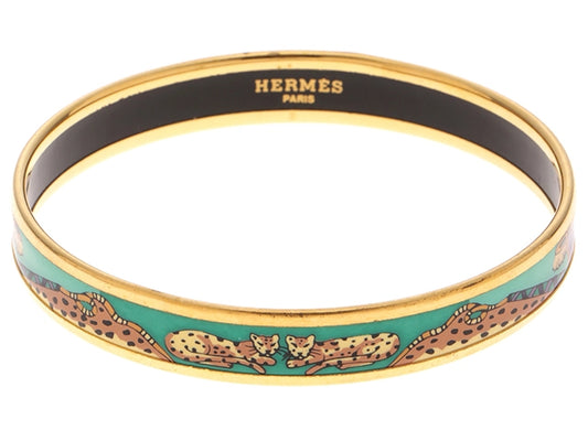 HERMES Hermès Enamel PM Multi/GP [471]N bracelet with multicolor enamel design featuring leopards, luxurious accessory by HERMÈS.